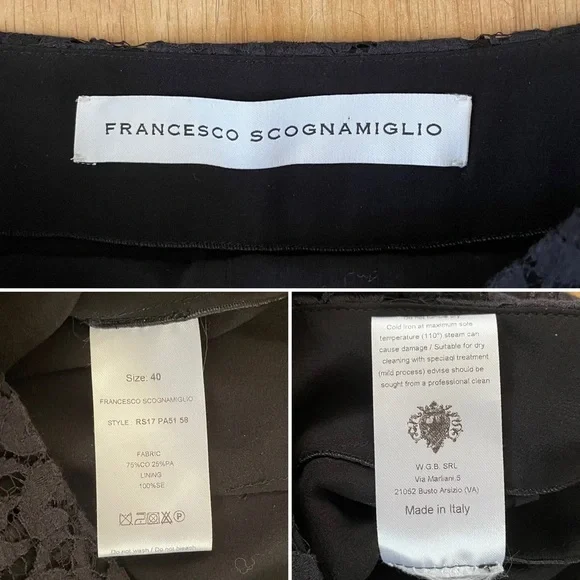 Francesco Scognamiglio Black Scalloped Edge Lace High Rise Shorts Size 40 IT
